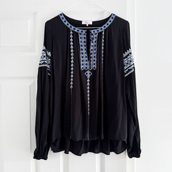 Parker Black Embroidered Boho Blouse, size Small - Picture 1 of 7